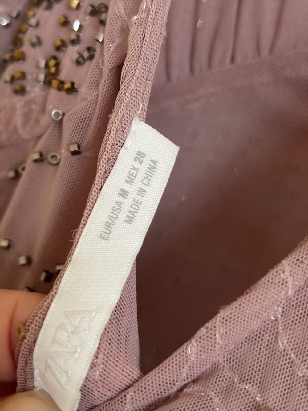 ZARA Beaded Mesh Midi Dress in Mauve Size M EUC - Picture 5 of 5